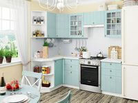Небольшая угловая кухня в голубом и белом цвете Смоленск